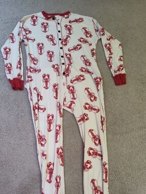 Lazy One Men’s Trap Door Back Flap Pajamas with Red Lobster Print Father's Day
